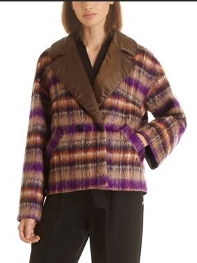 Marc Cain Purple and Brown Plaid Cropped Blazer